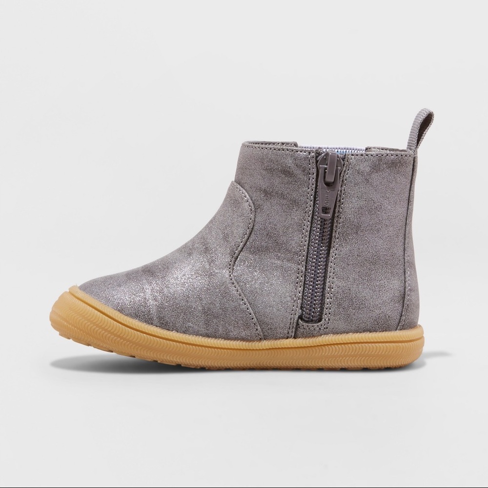 Toddler Girls Pewter Elastic Gore Zip Booties NWT - Picture 2 of 3